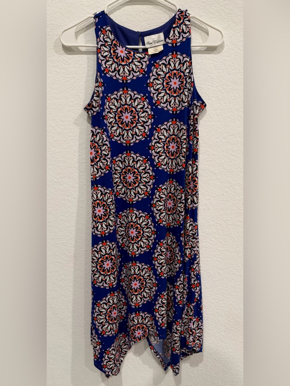 Rare Editions Blue Medallion Handkerchief-Hem Dress